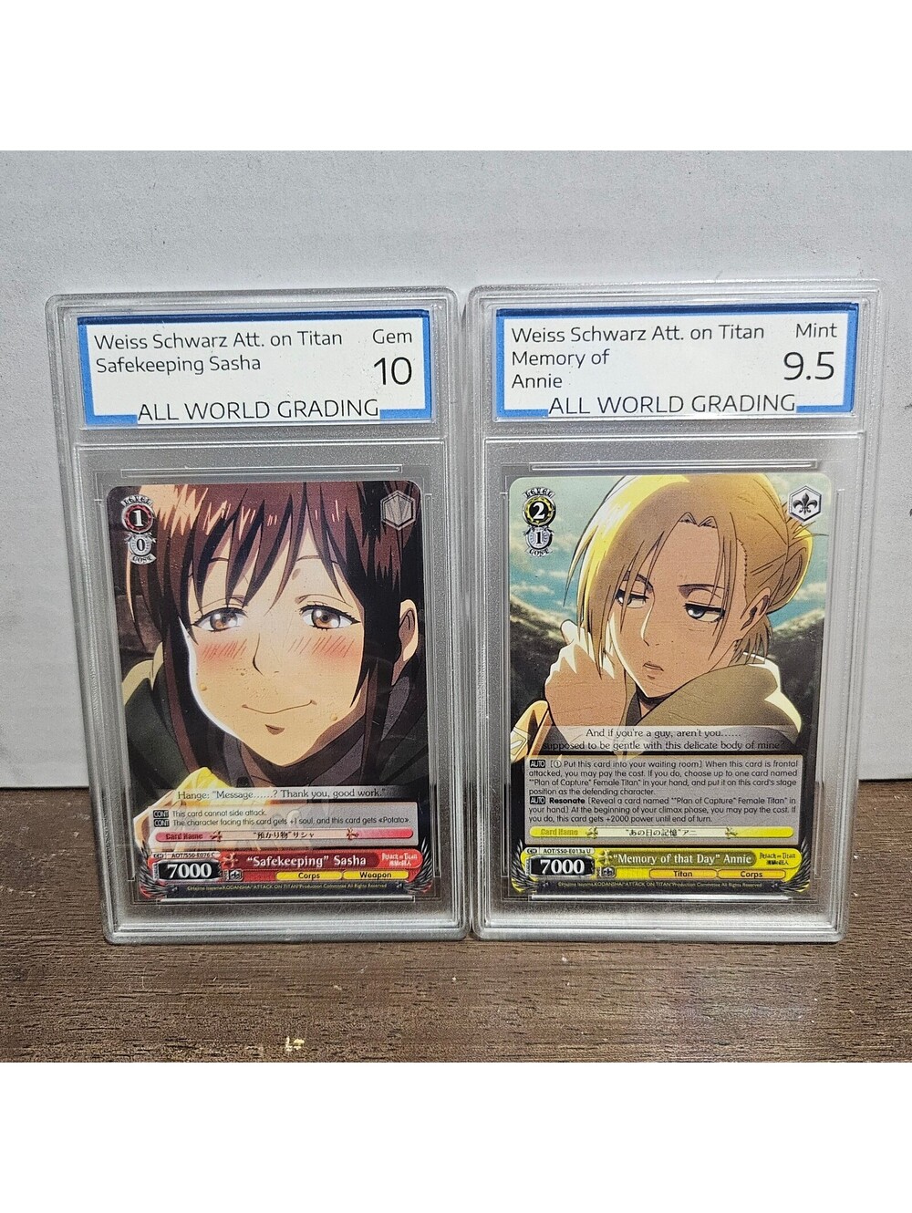 Attack on Titan Graded Cards - Safekeeping Sasha Gem 10 & Memory of Annie 9.5
